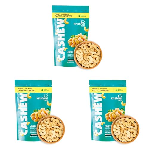 Image of Krishival Nuts Salted Cashews | Freshly Roasted | Rich in Taste & Crunch | Zero Preservatives | (100g Pack of 3) | Nutritious & Delicious Nuts for Office, Travel & Home