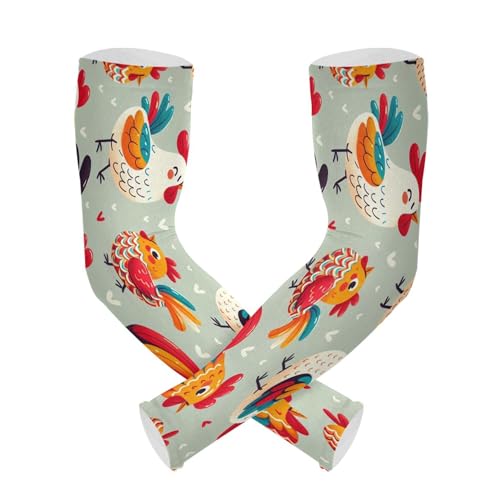 PYBUG Rooster Cooling Arm Sleeves Men Women Breathable with Thumb Hole Sun Protection for Gardens,Gardening,Farms,Driving,Cycling