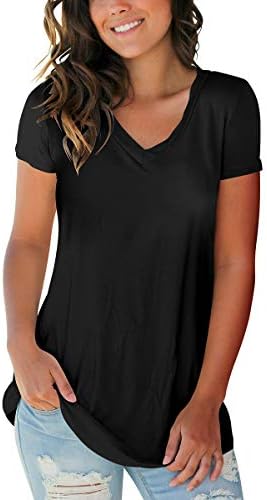 SAMPEELWomen's V Neck T-Shirts Casual Summer Loose Fit Short Sleeve Tops Basic Tees