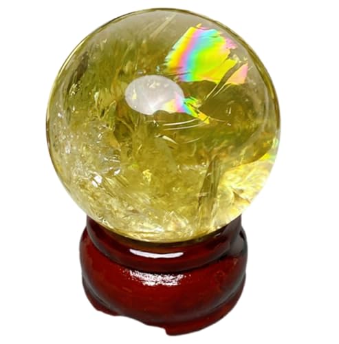 Yellow Crystal Sphere Citrine Colorful Rainbow Ball Polished Divination Decorative Balls for Feng Shui,4-4.3cm