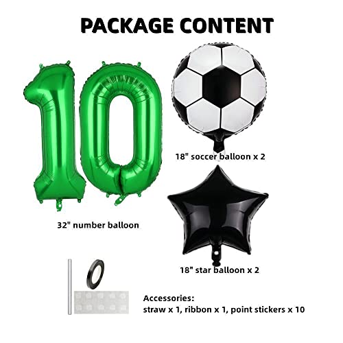 Soccer Balloons 10Th Birthday Decoration For Boys, Soccer Birthday Party Supplies World Cup Soccer Party Decoration Balloons Foil Mylar Green Number 10 Balloon Sports Theme Party Favors Decor #TOP1