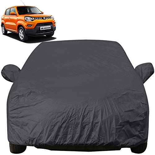 Image of Autofact Car Body Cover with Mirror Pockets Compatible for Maruti Spresso (Triple Stitched, Bottom Fully Elastic, Grey)