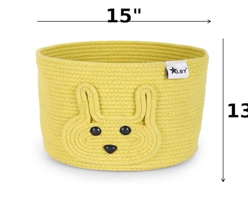 Image of ☆LBY ute Cotton Basket, Handcrafted Woven Storage Planter Basket for Home Decor, Multi-Purpose Bag with Handle for Living Room Bathroom Laundry & Toys cat shape (yellow rab 15x13 inch)