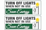 Turn Off Lights When Not In Use, Save Energy – (2 Pack) 6" Wide – Printed on Clear Transparent Vinyl – Indoor/Outdoor Switch Reminder Decal Sticker Label