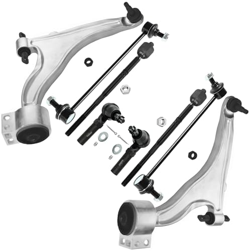 Image of Detroit Axle - 8pc Front End Kit for 2010 2011 2012 2013 2014 2015 2016 Cadillac SRX, 2 Lower Control Arms with Ball Joint 2 Sway Bar Links 4 Outer Inner Tie Rods Replacement