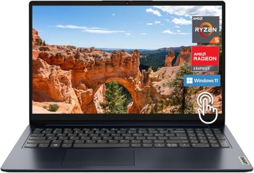 Image of Lenovo Ideapad 1 Laptop, 15.6 inch FHD (1920x1080) Touch Laptop, AMD Ryzen 5 7520U, 8GB RAM, 512GB SSD, AMD Radeon 610M Graphics, Windows 11 Home, Abyss Blue with Accessories