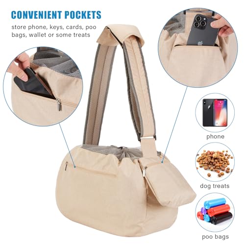 Ownpets Pet Sling Carrier, Fits 15 to 25lbs Extra-Large Dog/Cat Sling Carrier Reversible and Hands-Free Dog Bag with Adjustable Strap and Pocket Shoulder Pad, Beige by Ownpets - Image 2