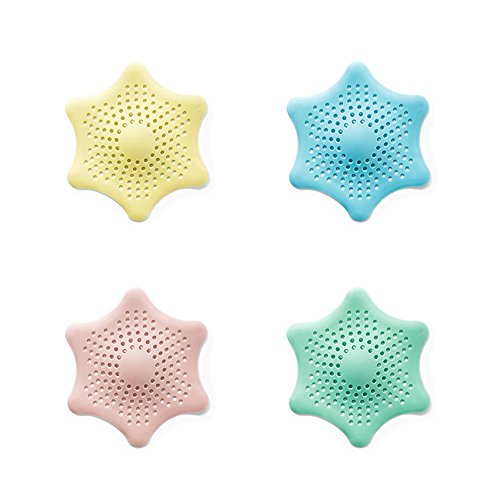 EXCEL-LEADER Shower Drain Hair Catcher Hair Stopper Drain Protector,Hexagonal Starfish Shaped Rubber Sink Strainer,4 Pack