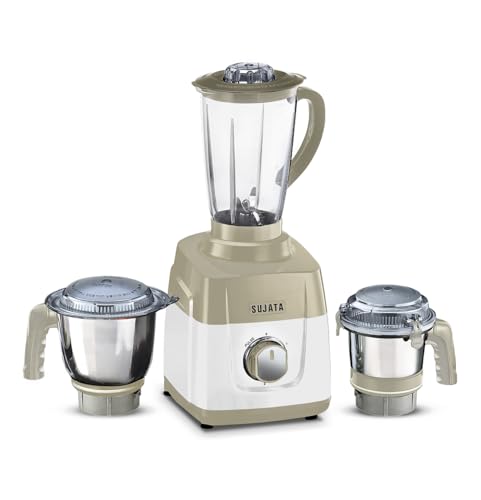 Image of Sujata MG01 Mixer Grinder 1000Watts | Double Ball Bearing Motor | 24000 RPM | Non-Stop 90 Mins Running | 3 Jars including 1750ml Blender, 1000ml Grinder, 500ml Chutney Jar | Beige & White