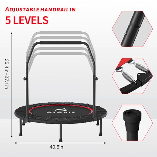 CLORIS 40''/48'' Foldable Fitness Trampoline - Max Load 400lbs / 450lbs, Rebounder with Adjustable Foam Handle Indoor/Outdoor Fitness Body Exercise - Image 4