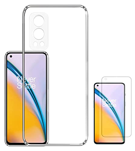 Image of Soft Flexible Silicone Back Cover Compatible with OnePlus Nord 2 5G, Transparent Case and Screen Guard