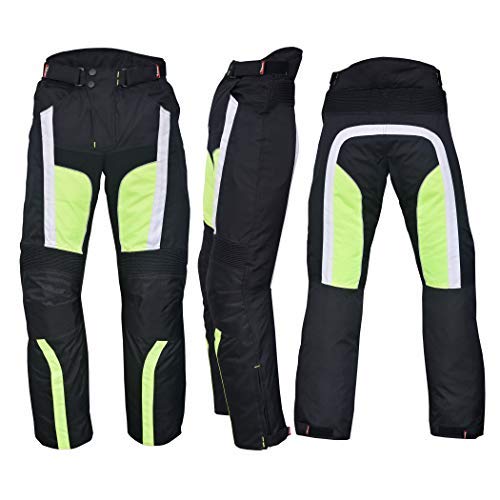 NORMAN Męskie motocyklowe motocyklowe wodoodporne spodnie z tkaniny Cordura zbroje zielone/czarne (Hivis)