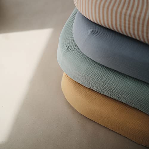 Image of mushie Extra Soft Muslin Fitted MINI Crib Sheet | 24 inchx 38 inch (Natural Stripe)