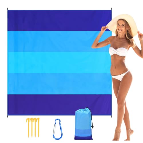 Manta de Playa a Prueba de, Manta de Playa de Gran tamaño, sábana Impermeable a Prueba de, 82 x 78 Pulgadas, tapete de Picnic portátil con 4 estacas y 1 Bolsillo en Esquina para Acampar al