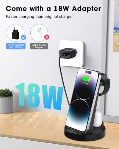 Draadloze oplader, snel inductief laadstation met 18 W fast-adapter, 3-in-1 draadloze oplader, compatibel met iPhone-14/13/12/11/Pro/SE/X/XS/XR/8 Apple Watch 8/7/6/SE/SE/5/4/3/2, Air Pods Pro - Image 6