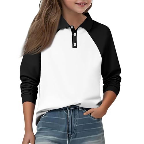 Girls' Long Sleeve Polo Shirt Striped Collared Top Casual Pullover School Uniform for Kids