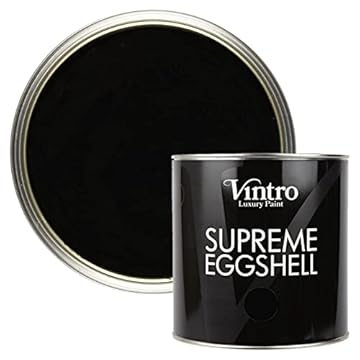 Vintro Paint | Black | Eggshell Paint | for Walls | Wood | Trim | Satin Furniture Paint | Interior & Exterior Use. (2.5 Litres, Victorian Black - Black)