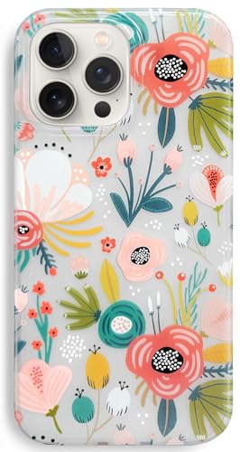 J.west for iPhone 15 Pro Max Case 6.7", Frosted Clear Case with Flower Design Cute Soft Silicone Cover Elegant Floral Print Durable Slim Protective Phone Case for Women Girls