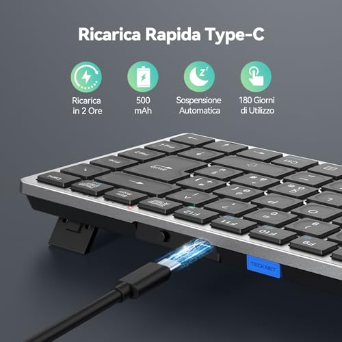 Clavier Bluetooth rechargeable sans fil TECKNET Windows Android QWERTZ - 3