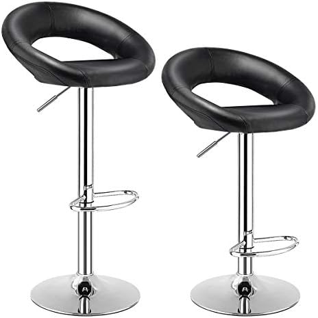 COSTWAY Bar Stool Set of 2, Adjustable Height Breakfast Kitchen Counter Chairs with 360° Swivel Design, Footrest and Backrest, Modern Dining Crescent Shaped Bar Seats for Restaurant Pub (Black)