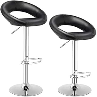 COSTWAY Bar Stool Set of 2, Adjustable Height Breakfast Kitchen Counter Chairs with 360° Swivel Design, Footrest and Backrest, Modern Dining Crescent Shaped Bar Seats for Restaurant Pub (Black)