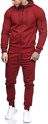 WZIKAI Men's Tracksuits,2 Piece Hooded Athletic Sweatsuits for Mens Casual Jogging Suits Sets Burgundy XL