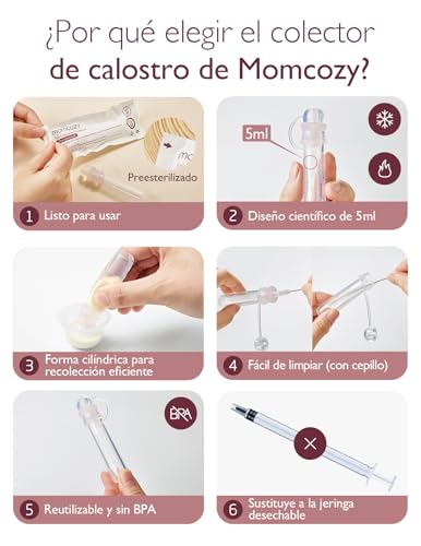 Miniatura 5 de Momcozy Colostrum Collector - Colector De Leche Materna Reutilizable Con Estuche De Almacenamiento Y Toallita De Algodón, Contenedor Portátil De Calostro Sin Bpa, Colector Multiusos De 5 Ml, 6
