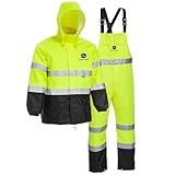West Chester JD44530 John Deere High Visibility ANSI Class III Rain Suit Jacket and Bib with Color Block: Lime Green/Black, Large, 3M Reflective Tape, Reflective John Deere Logo
