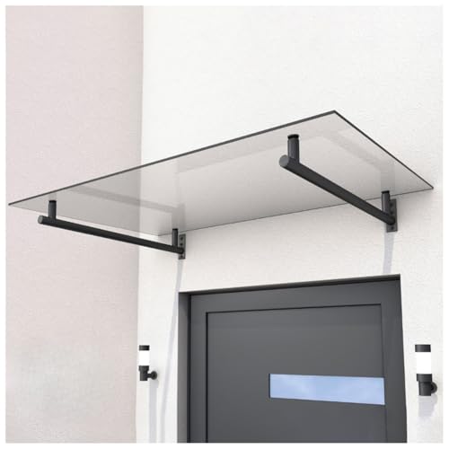 HORI Vordach für Haustür - Eingangstür Überdachung UV-Schutz - Sicherheitsglas Edelstahl Träger Silber - Pultvordach Eingangsbereich - Sonnenschutz wetterfest pflegeleicht - Silber 140 x 80 cm HORI Vordach für Haustür - Eingangstür Überdachung UV-Schutz - Sicherheitsglas Edelstahl Träger Silber - Pultvordach Eingangsbereich - Sonnenschutz wetterfest pflegeleicht - Silber 140 x 80 cm