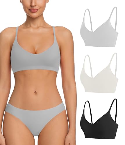 3 Packs Women's V Neck Bralettes no Padding Sleep Bra for Women Everyday Bras Unlined Pullover top no Underwire Sports Bra