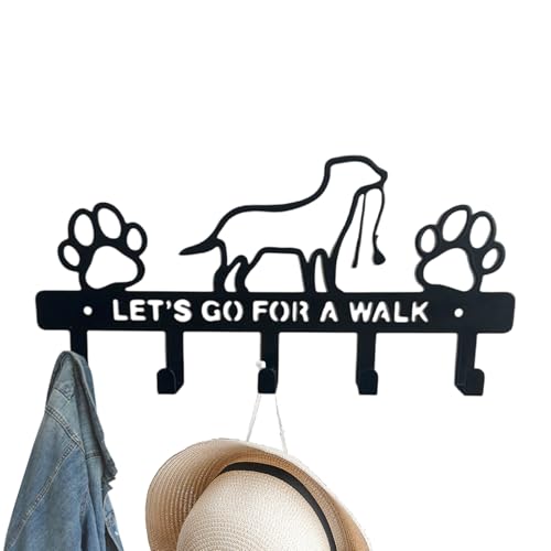 Porta Guinzaglio Per Cane - Organizzatore Chiavi | Materiale In Ferro - Organizzatore A Cinque Ganci Da 11 Pollici 410 G Mensola Multifunzionale Nero Per Chiave Di Ingresso E Per Animali