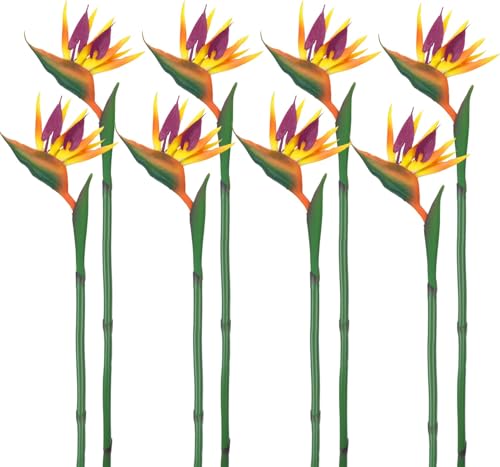 Fairblo Pack of 8 Bird of Paradise Artificial Flowers 82 cm Strelitzia Artificial Bird of Paradise Flower Large Artificial Flowers Tropical Artificial Plants Parrot Flower for Tall Vase Bathroom Table