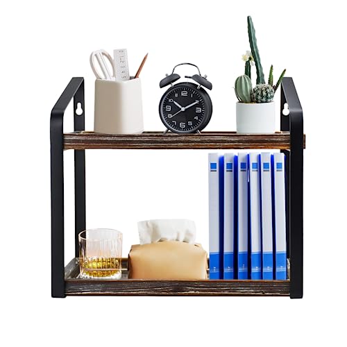 2-Tier Wood Countertop Organizer Or Wall Mounted Bathroom Wooden Shelf Organizer, Home Storage Holder For Kitchen Spice Rack Standing, Office Desk Book Vanity Cosmetic Balcony Counter Standing Rack. #TOP23