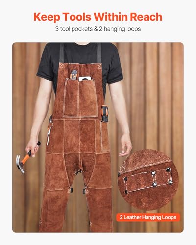 VEVOR Leather Welding Apron Split Leg, Heavy Duty Cowhide Flame Resistant Welding Pants for Men Women, Heat-Resistant Safety Apron with 3 Pockets for Woodworking, Gardening, Blacksmithing, L-Size - image 5
