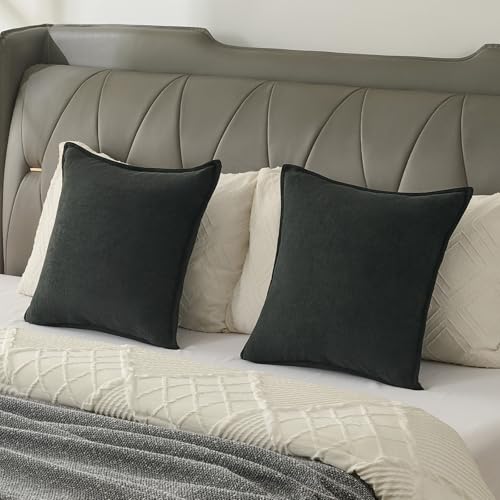 FUTEI Pack of 2 Chenille Throw Pillow Covers 24x24 Inch, Black by FUTEI - Used condition - Image 6