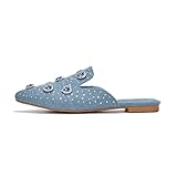 Cape Robbin Sierra Rhinestone Gem Pointy Toe Mule Flats (Sierra) - Denim 8.5