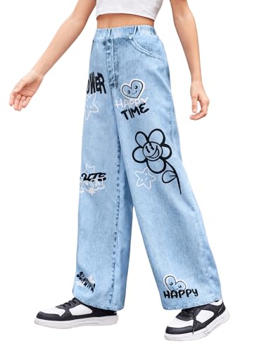 Image of Floerns Girl's Casual Letter Print Elastic Waist Wide Leg Long Pants