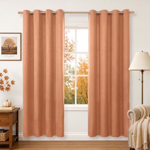 BGment Burnt Orange Linen Curtains 80 Inch Length for Fall Living Room