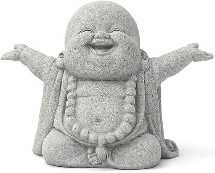 Small Mini Sandstone Buddha Statue Zen Sculpture Mitation Bluestone Praying Ornament Home Office Car Fish Tank Tea Pet Feng Shui Decor for Bringing Good Luck Wealth Laughing Buddha