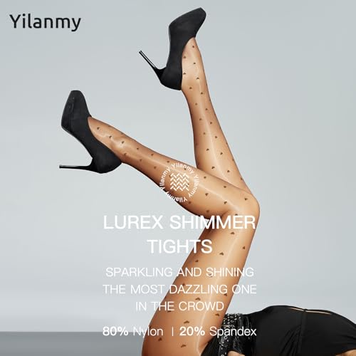Image of Yilanmy Shiny Polka Dot Patterned Tights for Women Sheer Shimmer Pantyhose 20D High Waist Heart Stockings
