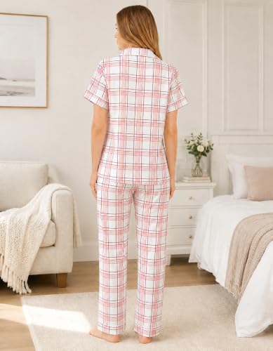 Image of NAP BOUND 100% Cotton Women Pajama Sets Button Down Short Sleeve Sleepwear Soft Pjs 2 Piece Lounge Set with Pocket XS-XXL