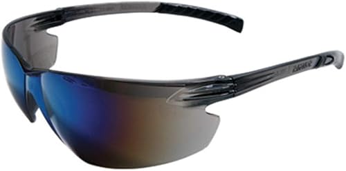 Radnor Ansi Z87+ - Gafas de seguridad con espejo azul antiarañazos, diseño clásico, sin marco, con empuñaduras, envolvente, 1 caja de 12 unidades