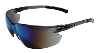 Radnor Glasses Safety Blue Mirror Anti-Scratch Classic Plus Unframed Charcoal Flexible Temple with Grips Wrap-Around Single Ansi Z87+1 Box of 12