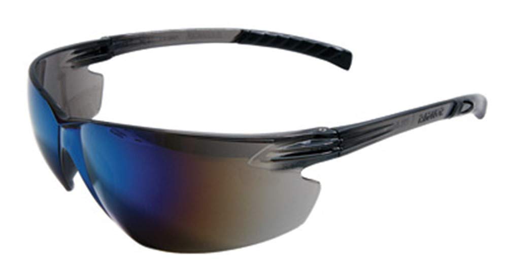 Radnor Occhiali di sicurezza blu a specchio antigraffio Classic Plus senza cornice antracite flessibile con impugnature avvolgenti singolo ANSI Z87+ -1 scatola da 12