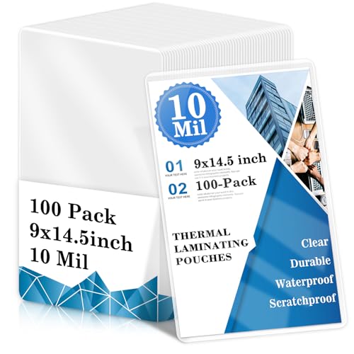 Image of 100 Pack 10 mil Thermal Laminating Pouches for Legal Size 8.5 inchx14 inch 9x14.5in Laminating Sheets Thick Clear Plastic Paper Laminator Sheets Laminator Pouches for Documents Laminating Sheets 9x14.5in