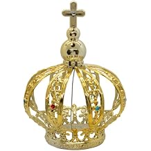 VILLAGE GIFT IMPORTERS Gold-Tone May Crowning Royal Crown for Blessed Mother Statue | Optional Pin for Stabalizing | Plastic Accessory for Mary Figurine | Catholic Tradition 5.75" x 4"