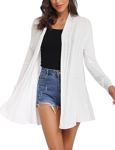 Sykooria Ladies White Cardigan Summer Jacket Long Sleeve Lightweight Open Front Waterfall Boyfriend Cardigans Sweater Blouse Top Size 6-20 - Image 3