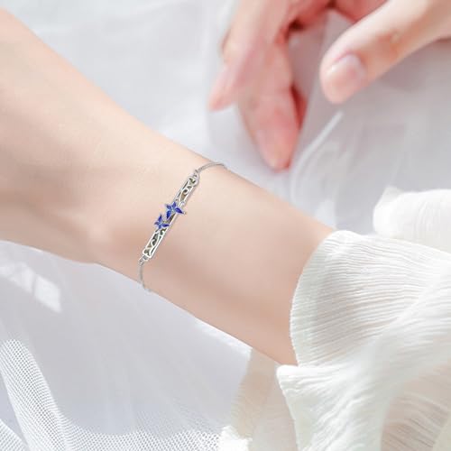 Image of Dragonfly Bracelet 925 Sterling Silver Butterfly Bracelet Adjustable Celtic Moon Bracelet Irish Celtic Jewelry Gifts for Women