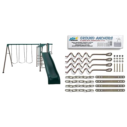 Lifetime 91028 Monkey Bar Adventure Swing Set - Earth Tone Colors & XDP Recreation 70113 Swing Set, Trampoline, & Patio Furniture Metal Ground Anchor Kit Hardware,Bronze