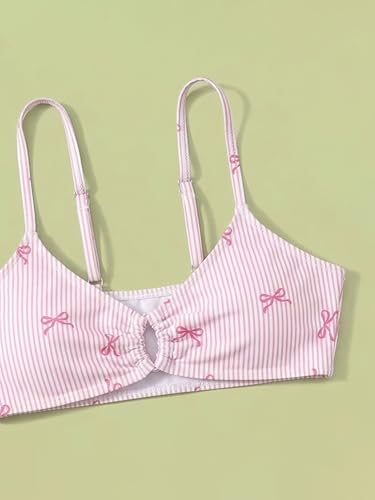 Image of COZYEASE Girls' 2 Piece Ditsy Floral Print Knot Front Ruched Triangle Bikini Swimsuit